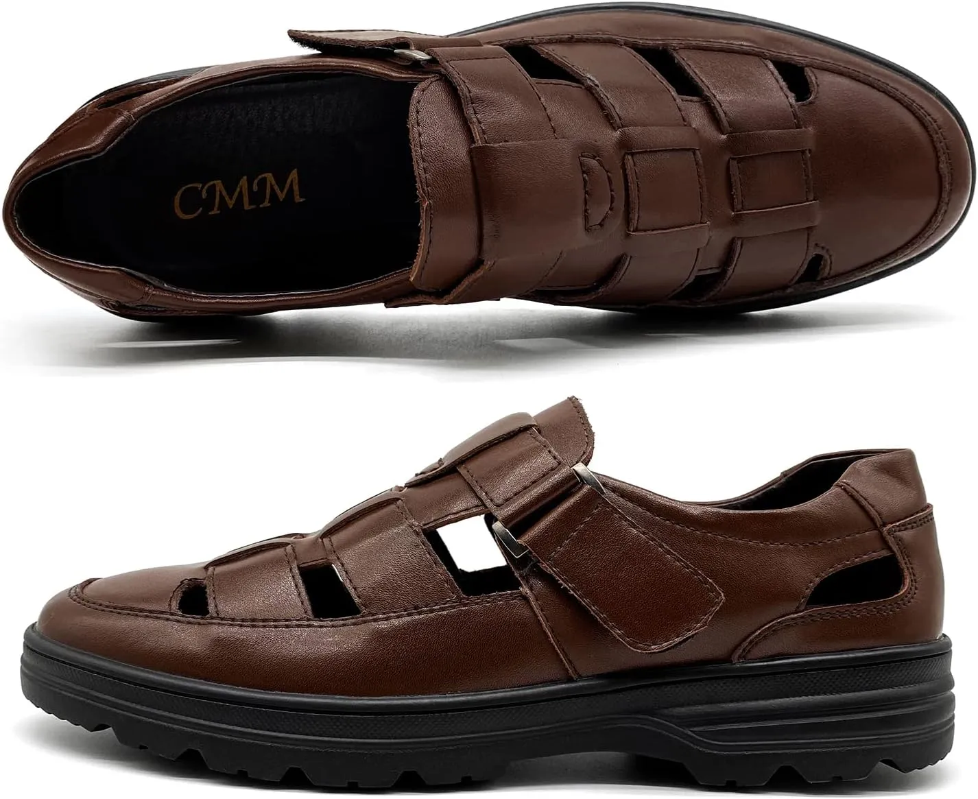 CMM Mens Casual Closed Toe Leather Sandals Outdoor Fisherman Adjustable Summer Shoes