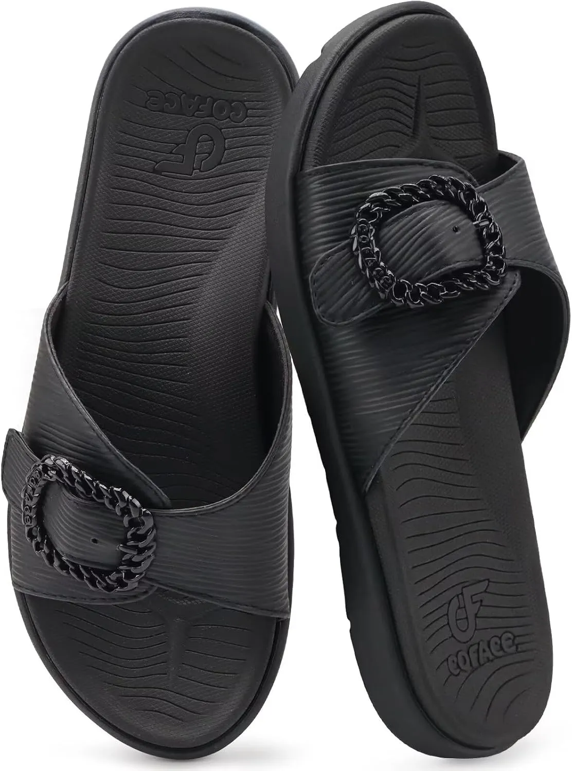 COFACE Womens Dressy Orthotic Slides Lightweight Yoga Mat Thick Cushion Recovery Walking Sandals Adjustable Slip On Slippers with Comfortable Plantar Fasciitis Arch Support