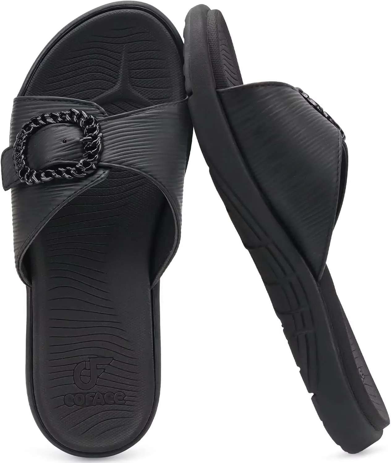 COFACE Womens Dressy Orthotic Slides Lightweight Yoga Mat Thick Cushion Recovery Walking Sandals Adjustable Slip On Slippers with Comfortable Plantar Fasciitis Arch Support