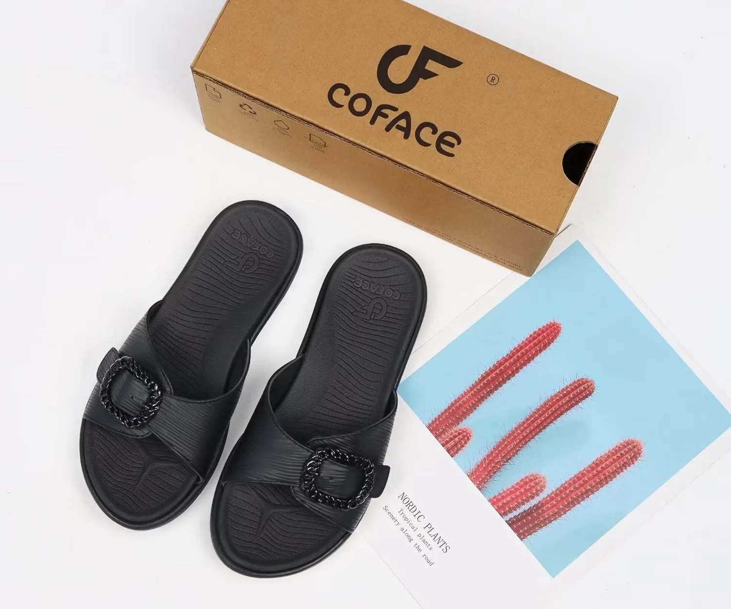 COFACE Womens Dressy Orthotic Slides Lightweight Yoga Mat Thick Cushion Recovery Walking Sandals Adjustable Slip On Slippers with Comfortable Plantar Fasciitis Arch Support