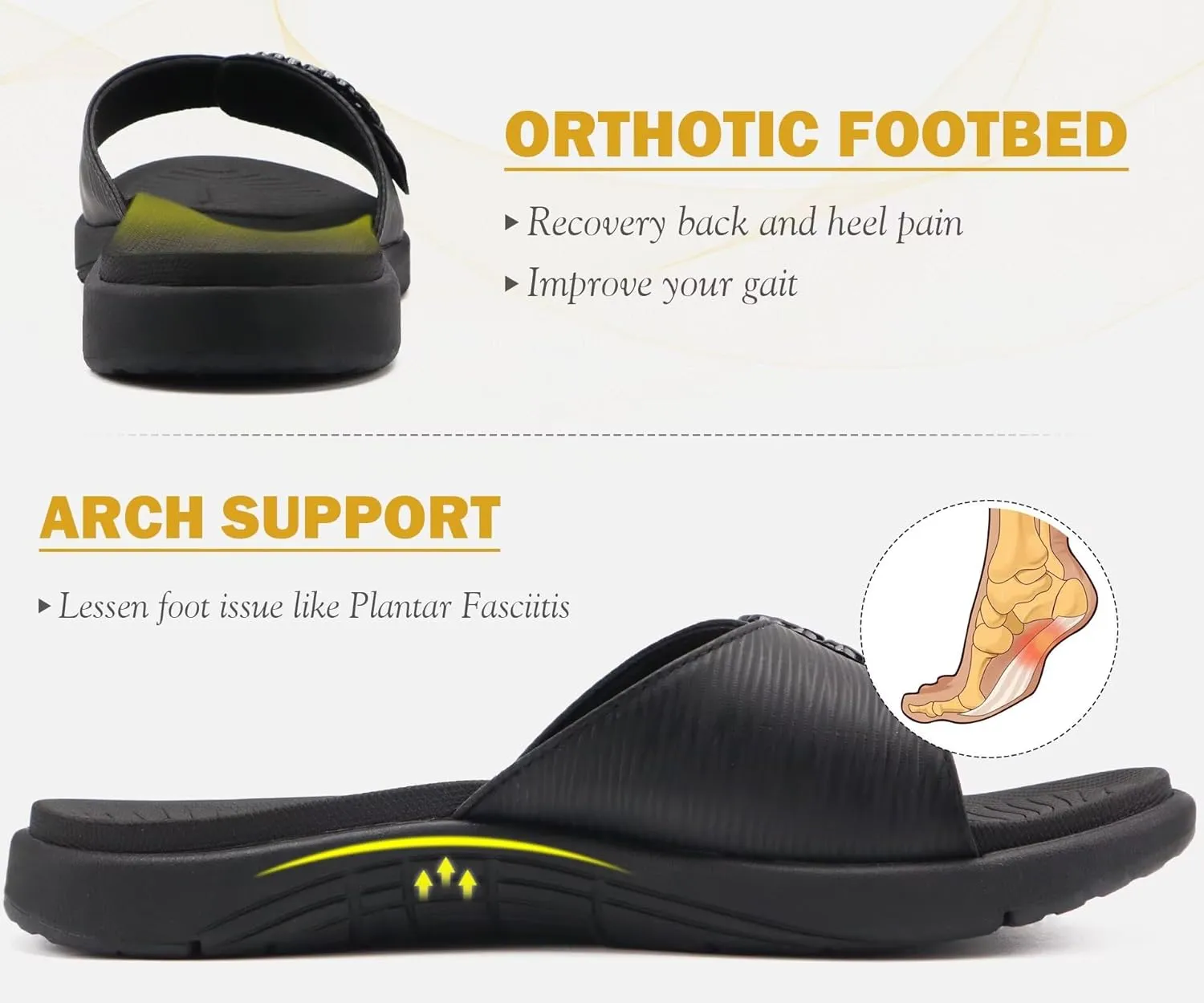 COFACE Womens Dressy Orthotic Slides Lightweight Yoga Mat Thick Cushion Recovery Walking Sandals Adjustable Slip On Slippers with Comfortable Plantar Fasciitis Arch Support
