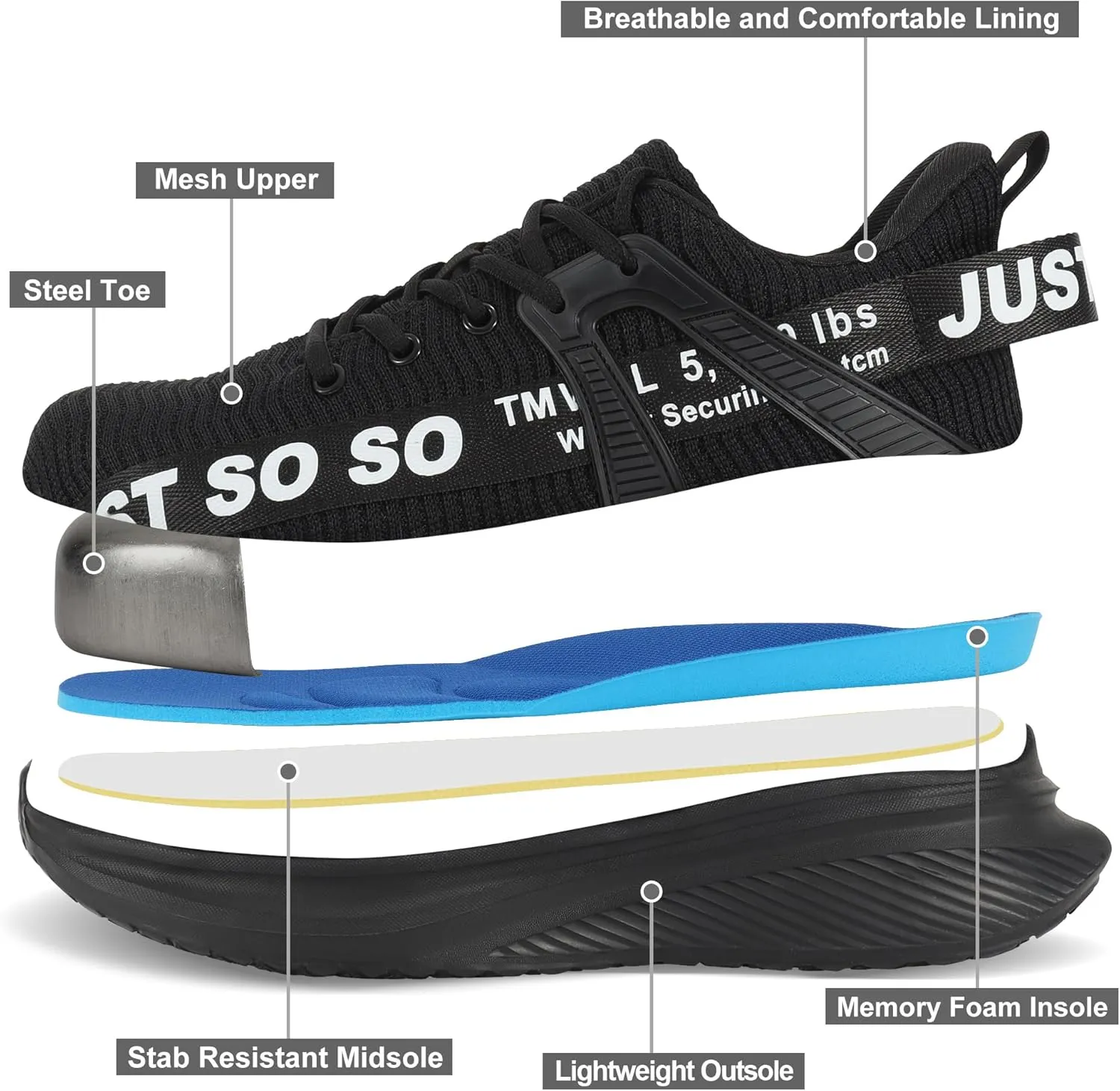 COKAFIL Steel Toe Shoes for Men Women Slip On Work Safety Cap Sneakers Comfortable Puncture Proof Slip Resistant Shoes
