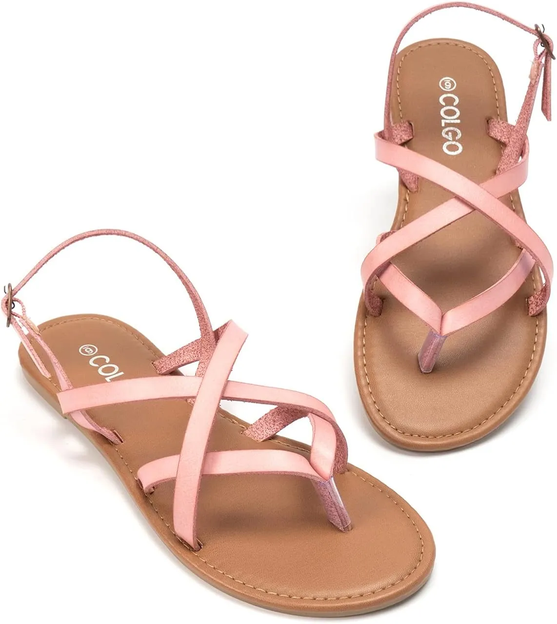 Colgo Women's Summer Strappy Flat Sandals, Adjustable Casual Fisherman Sandal with Open Toe Slingback Gladiator Sandals