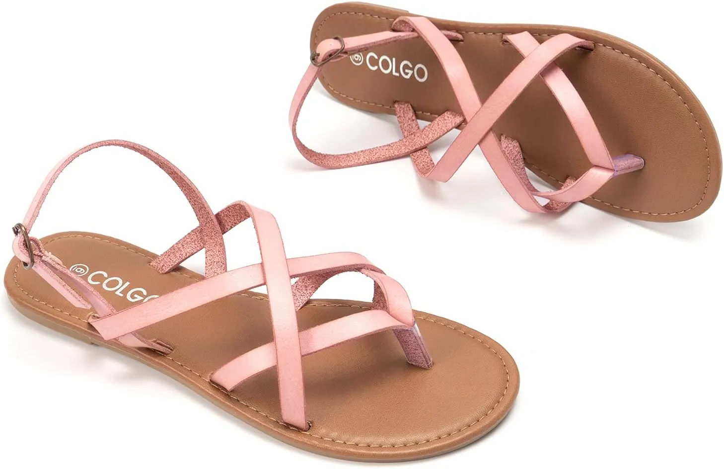 Colgo Women's Summer Strappy Flat Sandals, Adjustable Casual Fisherman Sandal with Open Toe Slingback Gladiator Sandals