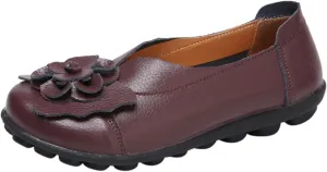Comfortable Walking Slip on Flat Shoes Ladies Dressy Loafers Breathable Leather Wide Width Loafer Round Toe Wild Fashion Soft Casual Outdoor Sandals for Women