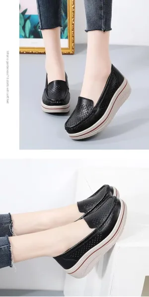 Comfortable Women's Platform Loafers - Closed Toe Slip On Shoes for Casual Style