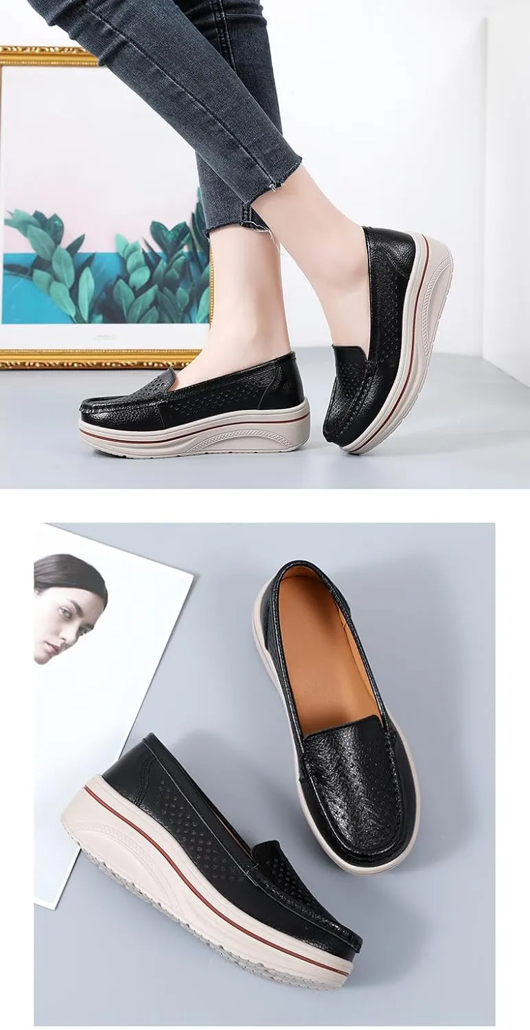 Comfortable Women's Platform Loafers - Closed Toe Slip On Shoes for Casual Style