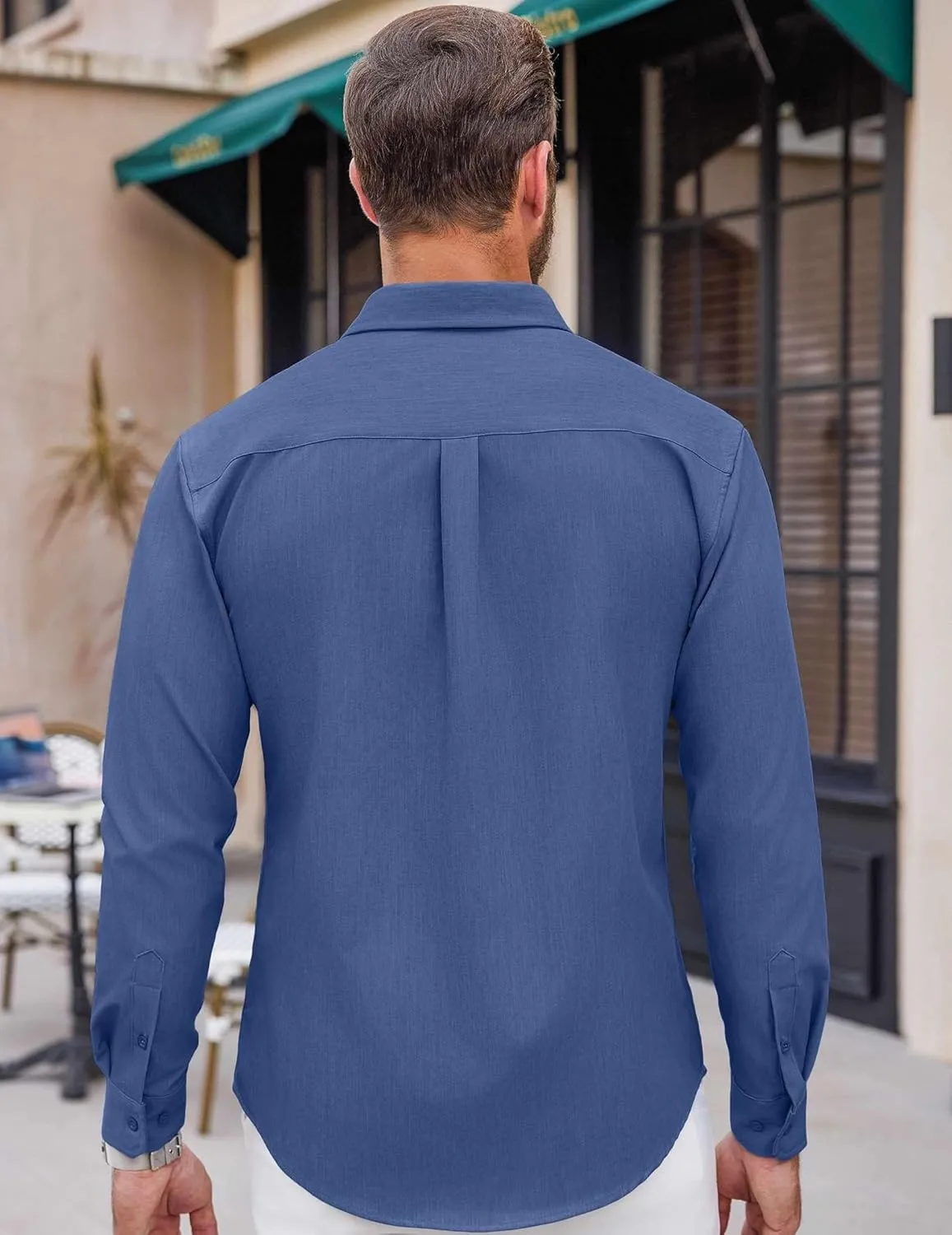 COOFANDY Mens Casual Button Down Shirt Untucked Long Sleeve Stretch Denim Dress Shirt
