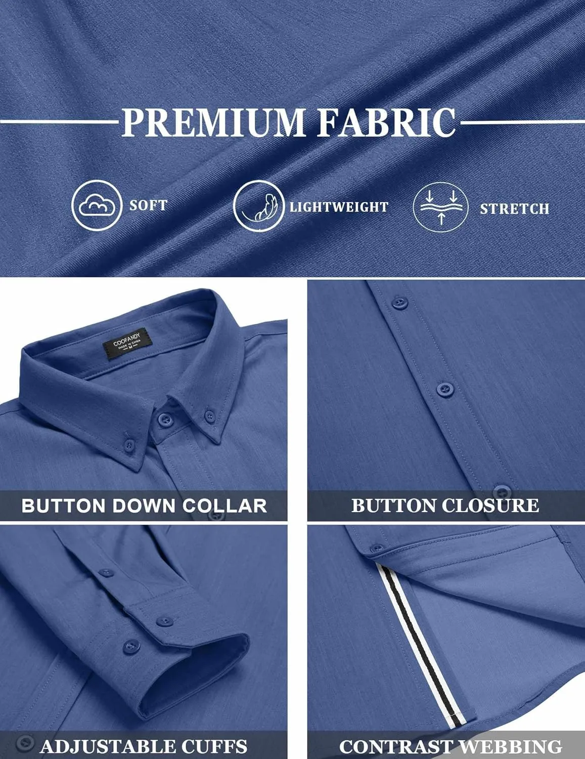 COOFANDY Mens Casual Button Down Shirt Untucked Long Sleeve Stretch Denim Dress Shirt