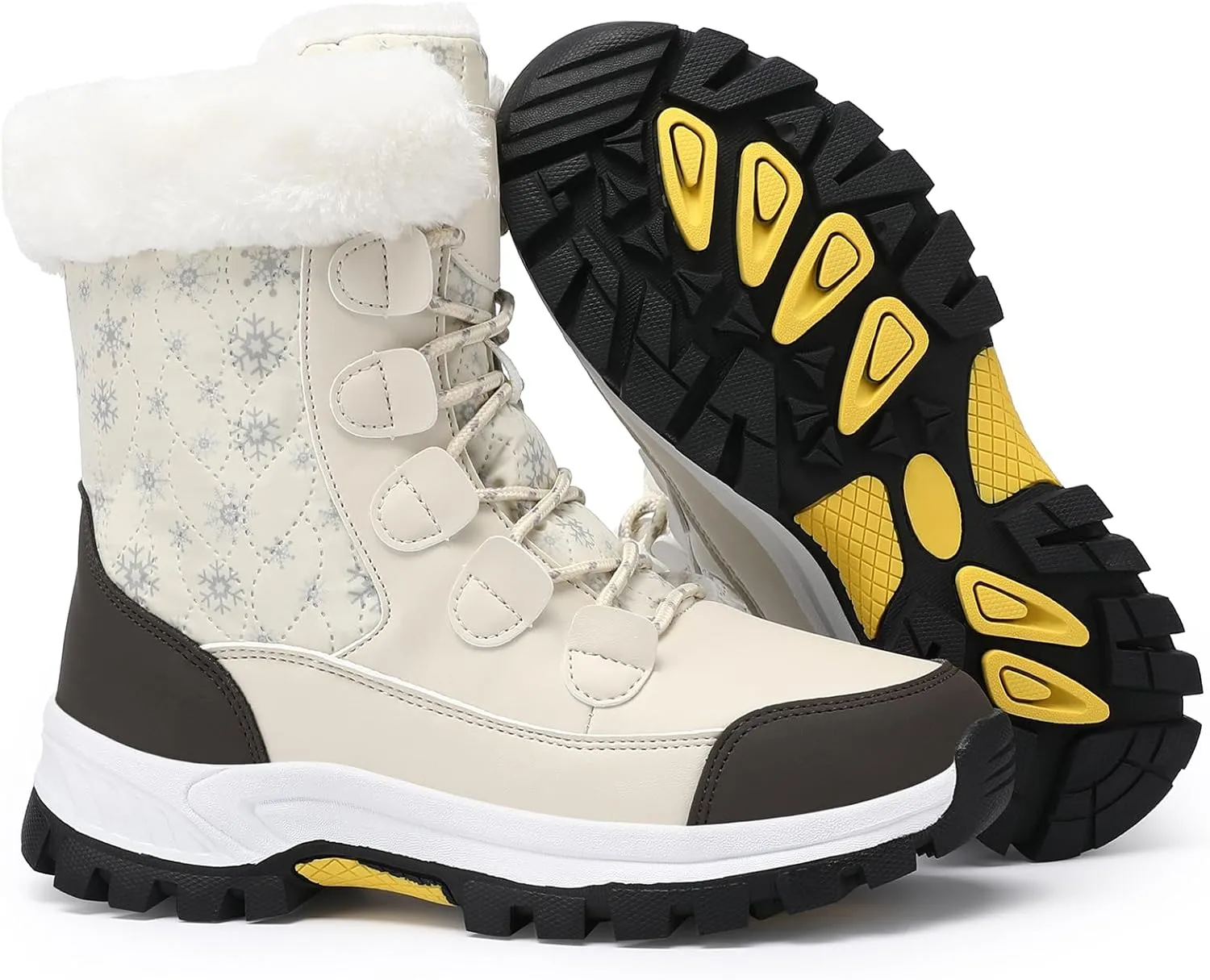 COOJOY Womens Winter Snow Boots Waterproof Shoes Walking Comfortable Hiking Tennis Booties Furry Mid Calf Warm Lightweight