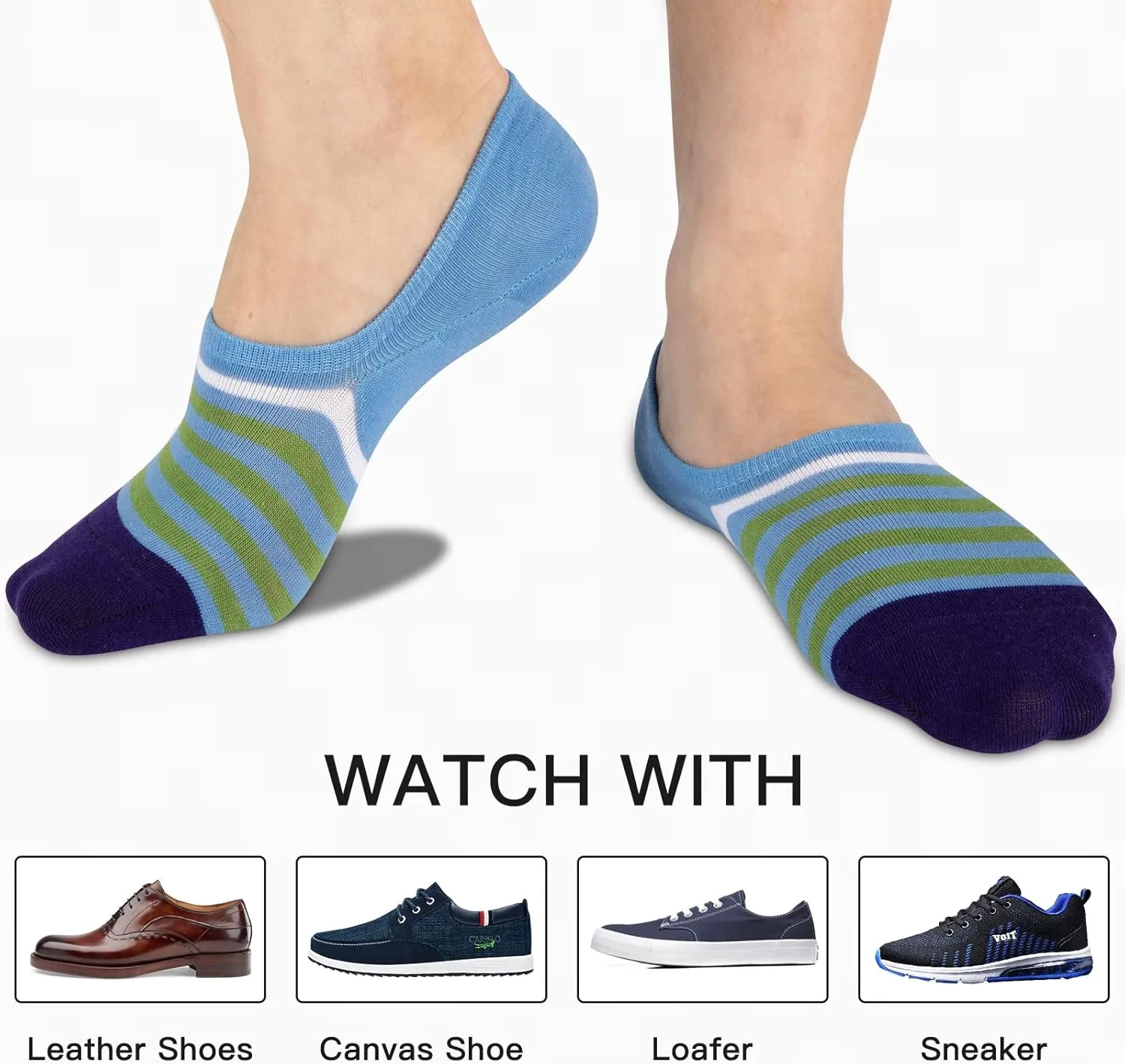 COOPLUS Mens No Show Socks Cotton Low Cut Non Slip Casual Socks Invisible Flat Boat Socks (8 Pairs)