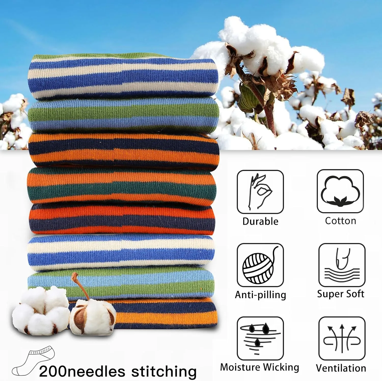 COOPLUS Mens No Show Socks Cotton Low Cut Non Slip Casual Socks Invisible Flat Boat Socks (8 Pairs)