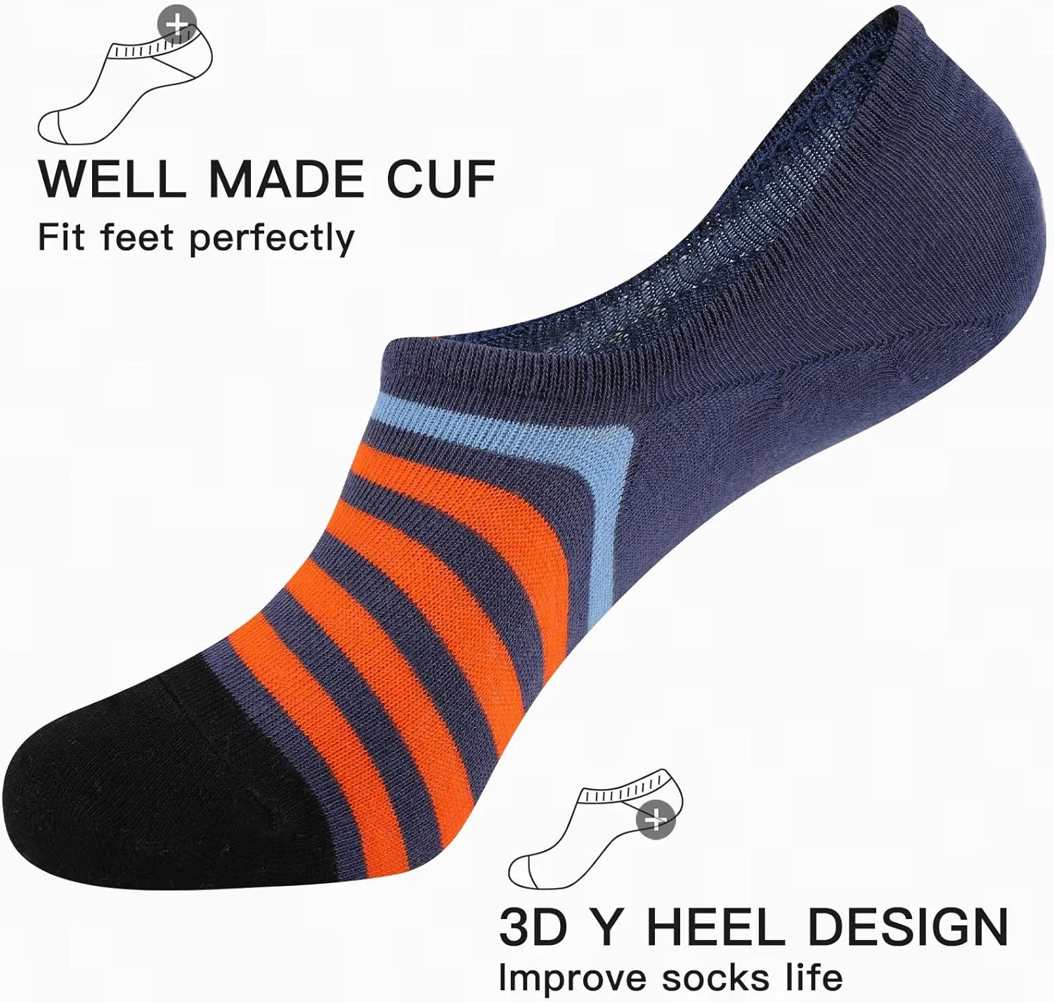 COOPLUS Mens No Show Socks Cotton Low Cut Non Slip Casual Socks Invisible Flat Boat Socks (8 Pairs)