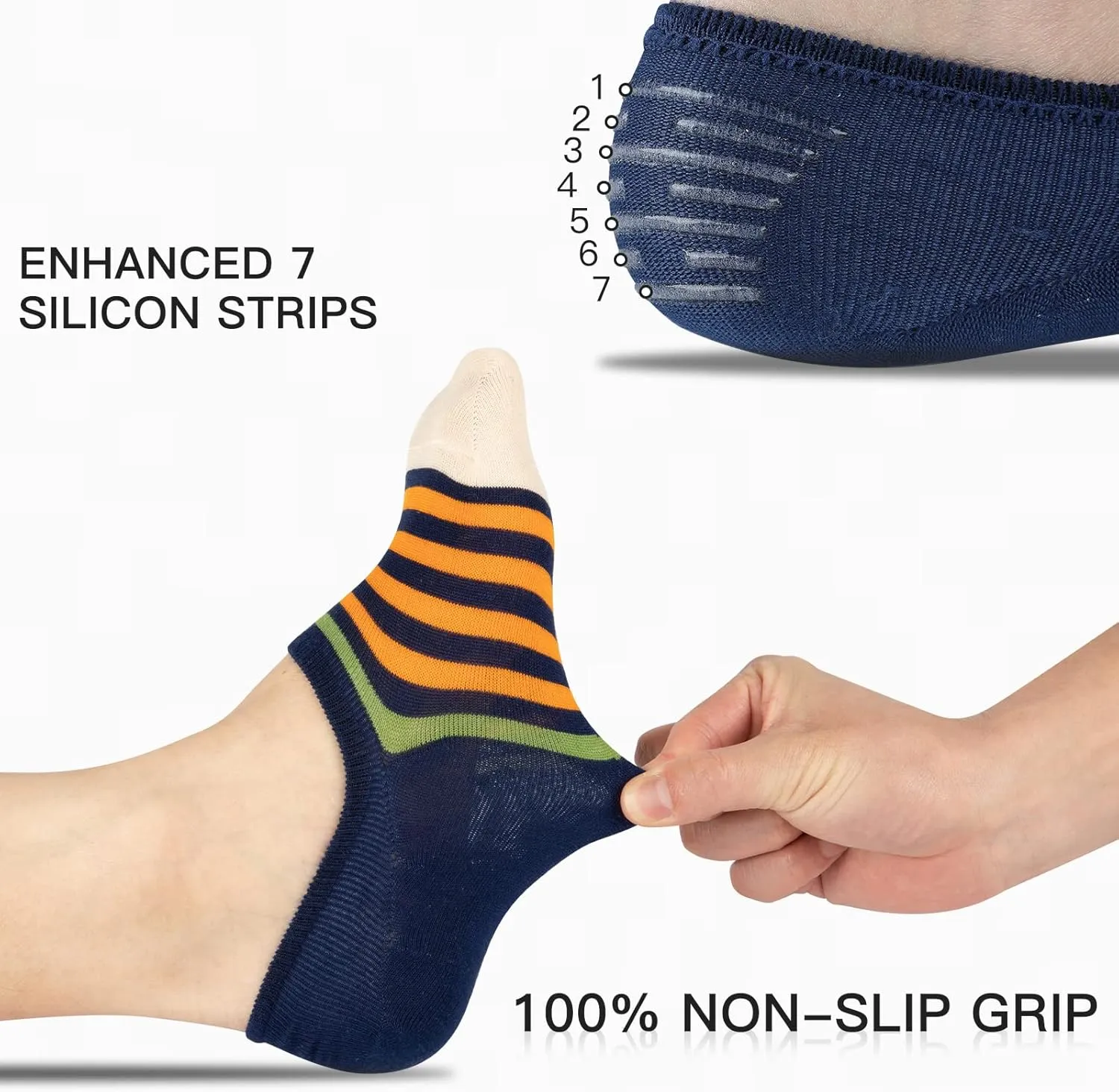 COOPLUS Mens No Show Socks Cotton Low Cut Non Slip Casual Socks Invisible Flat Boat Socks (8 Pairs)