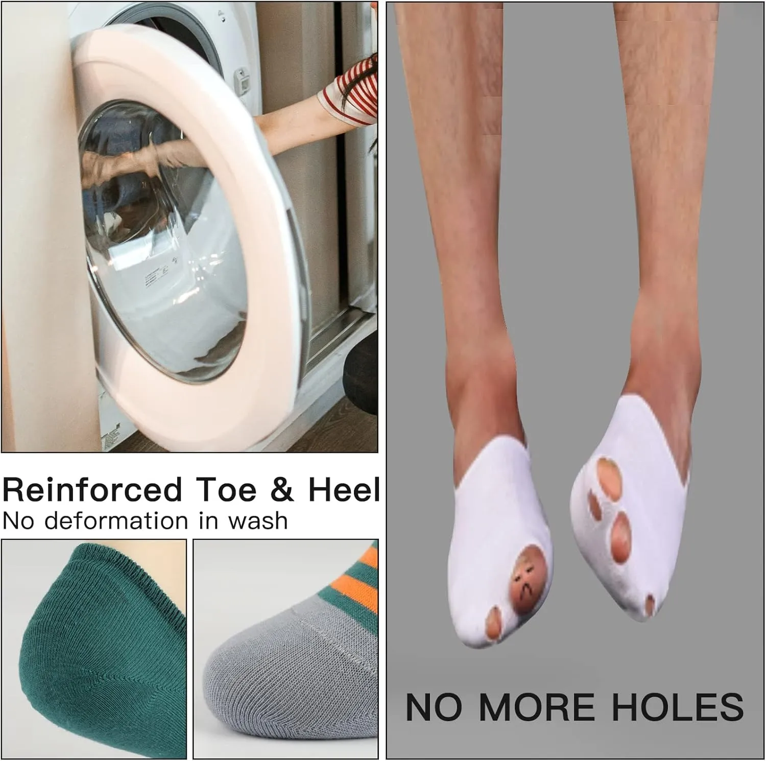 COOPLUS Mens No Show Socks Cotton Low Cut Non Slip Casual Socks Invisible Flat Boat Socks (8 Pairs)