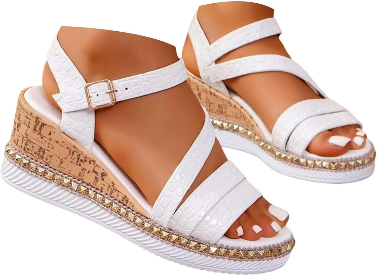 Cork Wedge Sandals For Women 2025 Fish Mouth Open Toe Roman Sandals Summer Slip On Dress Shoes Adjustable Buckle Strappy Slippers