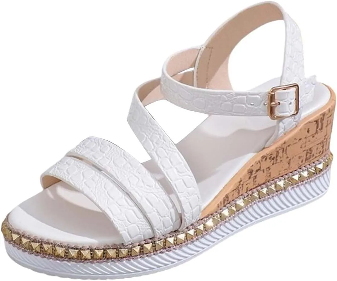 Cork Wedge Sandals For Women 2025 Fish Mouth Open Toe Roman Sandals Summer Slip On Dress Shoes Adjustable Buckle Strappy Slippers