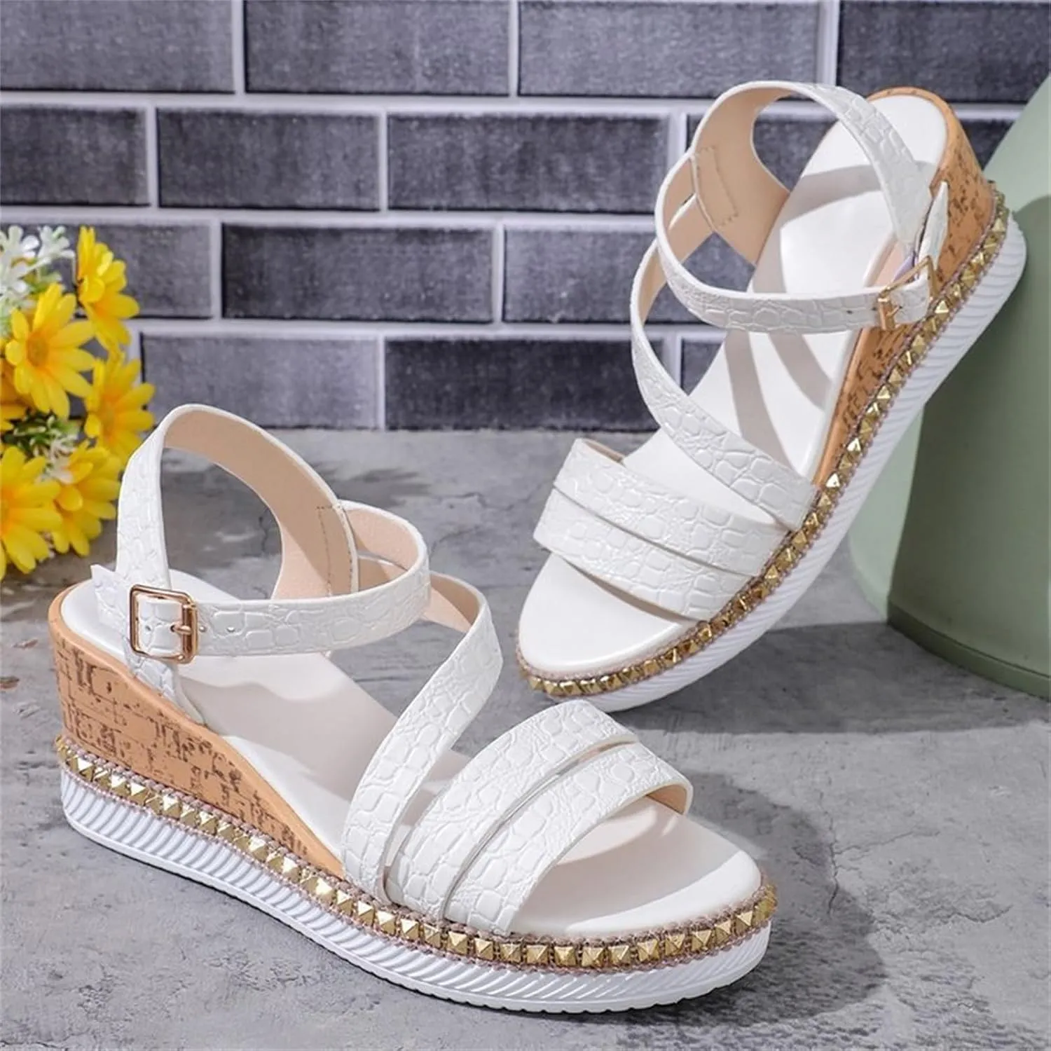 Cork Wedge Sandals For Women 2025 Fish Mouth Open Toe Roman Sandals Summer Slip On Dress Shoes Adjustable Buckle Strappy Slippers
