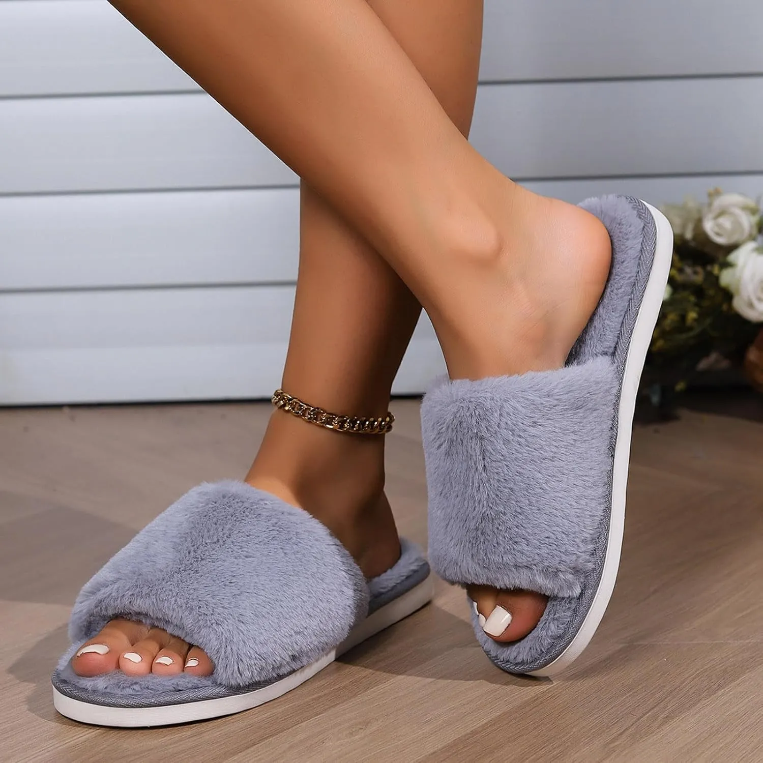Couple Solid Color Thick Bottom Warm Non Slip Padded Home Slippers Glitter Shoes
