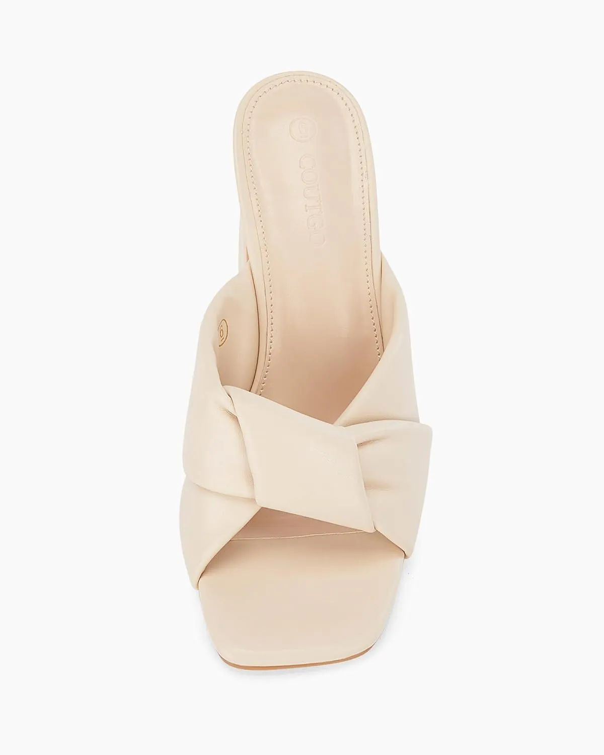 Coutgo Womens Chunky Heeled Mules Puffy Knot Square Open Toe Slip On Sandals Summer Evening Party Prom Shoes