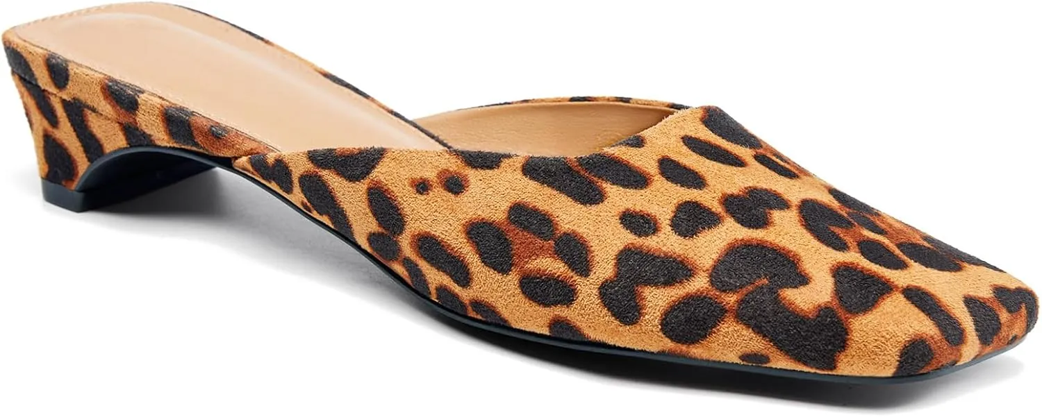 Coutgo Women's Mules Low Kitten Heel Closed Square Toe Slip On Backless Dress Shoes,Size Fits Large