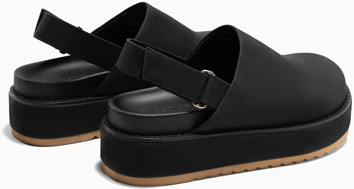 Coutgo Women's Platform Clogs Adjustable Strap Slip on Mules Shoes Comfortable Fall Sandals