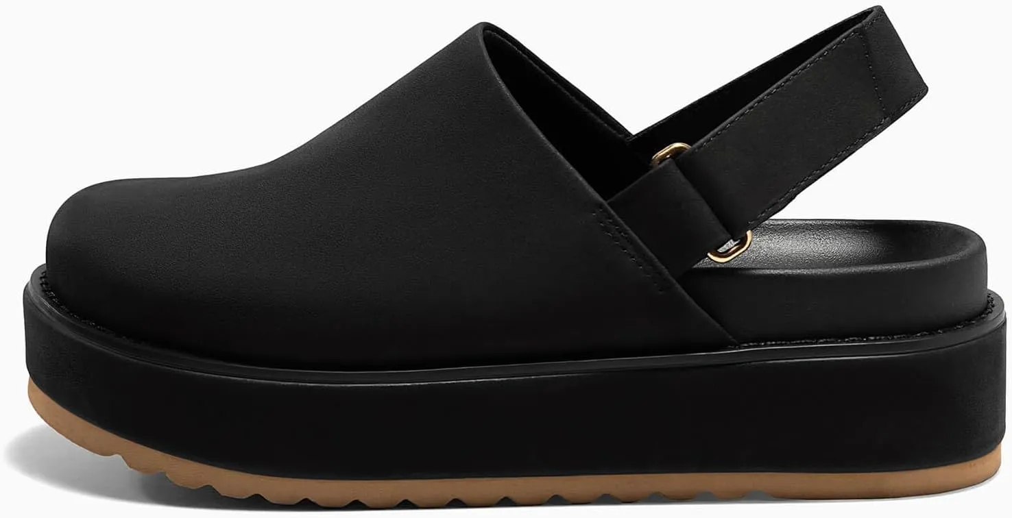 Coutgo Women's Platform Clogs Adjustable Strap Slip on Mules Shoes Comfortable Fall Sandals