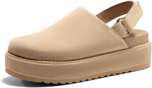 Coutgo Women's Platform Clogs Adjustable Strap Slip on Mules Shoes Comfortable Fall Sandals