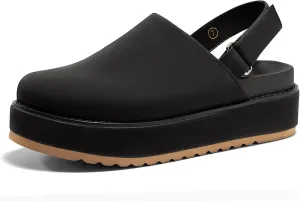 Coutgo Women's Platform Clogs Adjustable Strap Slip on Mules Shoes Comfortable Fall Sandals