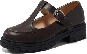 Coutgo Women's Platform Loafers T Strap Chunky Low Heel Buckle Strap Mary Jane Comfortable Casual Office Shoes