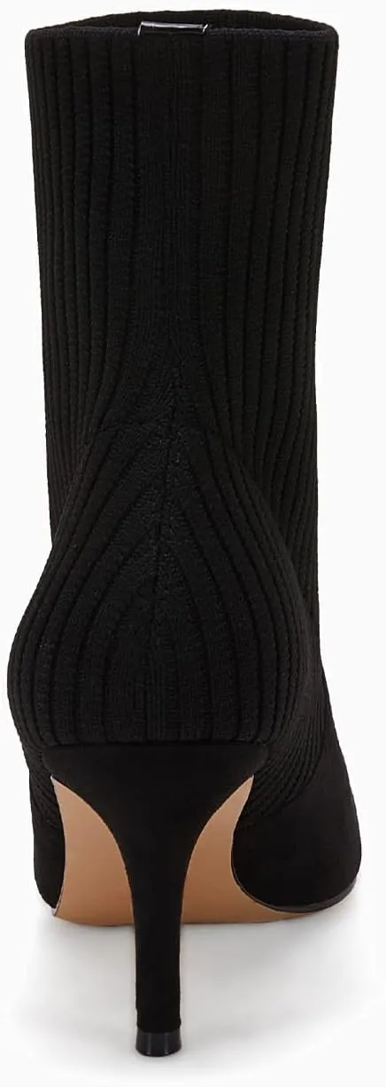 Coutgo Women's Pointed Toe Ankle Boots Stiletto Kitten Heel Knit Faux Suede Winter Sock Booties