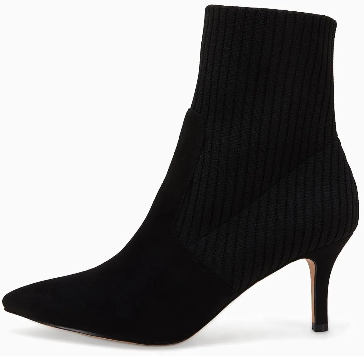 Coutgo Women's Pointed Toe Ankle Boots Stiletto Kitten Heel Knit Faux Suede Winter Sock Booties