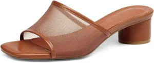 Coutgo Womens Slide Sandals Mesh Chunky Heels Mules Square Open Toe Slip On Summer Dress Shoes
