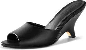 Coutgo Womens Wedge Heels Sandals Pointed Open Toe Slide Sandals Slip On Backless Summer Dress Shoes