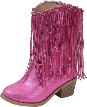Cowboy Tassel Boots With Side Zipper For Kids Baby Toddler Girls 𝐖aterproof 𝗠occasins Flat Shoes Outdoor Slip On Shoes