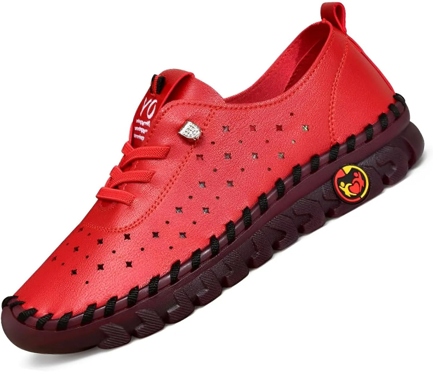 CrazySavage Women's Leather Soft Bottom Flat Shoes Handmade Hollow Breathable Slip Ons Loafers Casual Cutout Round Roe Beef Tendon Walkings