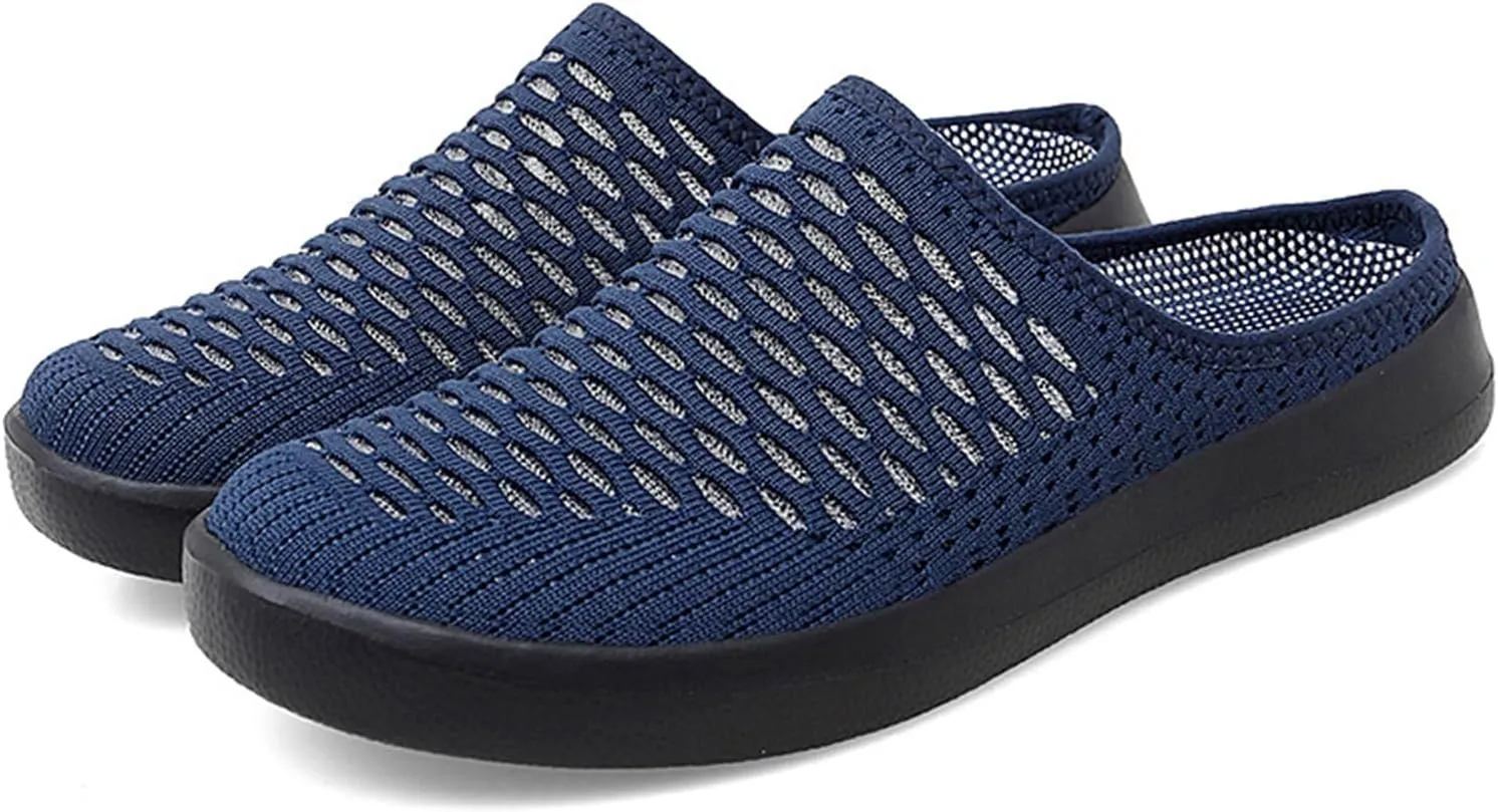 CROSSBABY Women's Knitted Breathable Lightweight Slip-On Sports Mules Comfortable Non-Slip Backless Walking Shoes for Hiking House Traveling