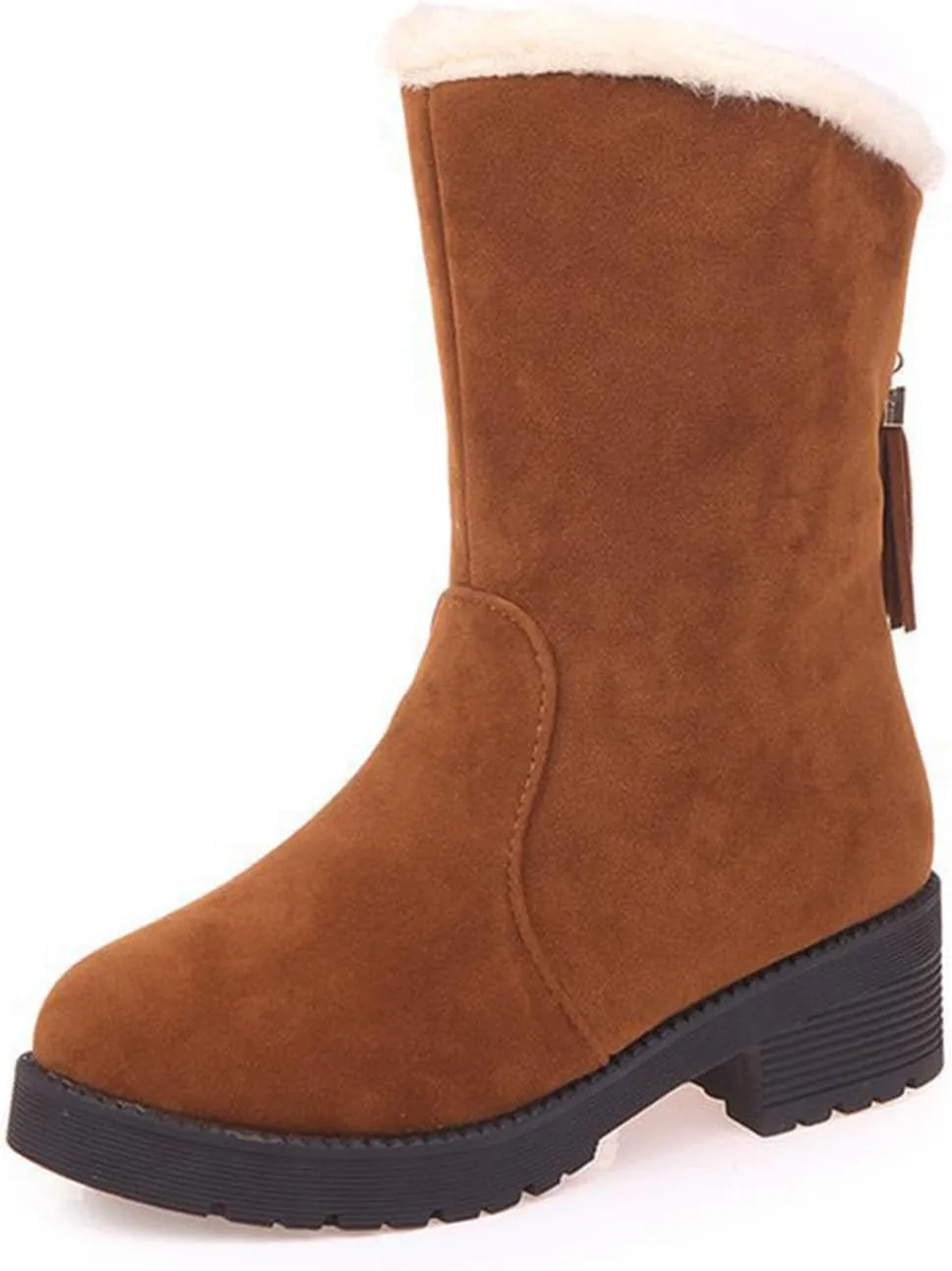 Ctreela Slouchy Mid-Calf Snow Boots for Women Slip on Outdoor Winter Booties Fur Warm Lined Comfort Wide Calf Combat Boot