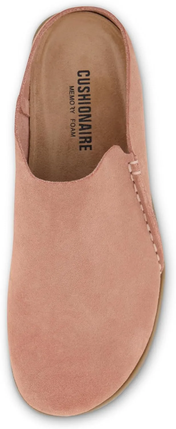 CUSHIONAIRE Women's Clay Genuine Leather footbed clog with  Comfort padding