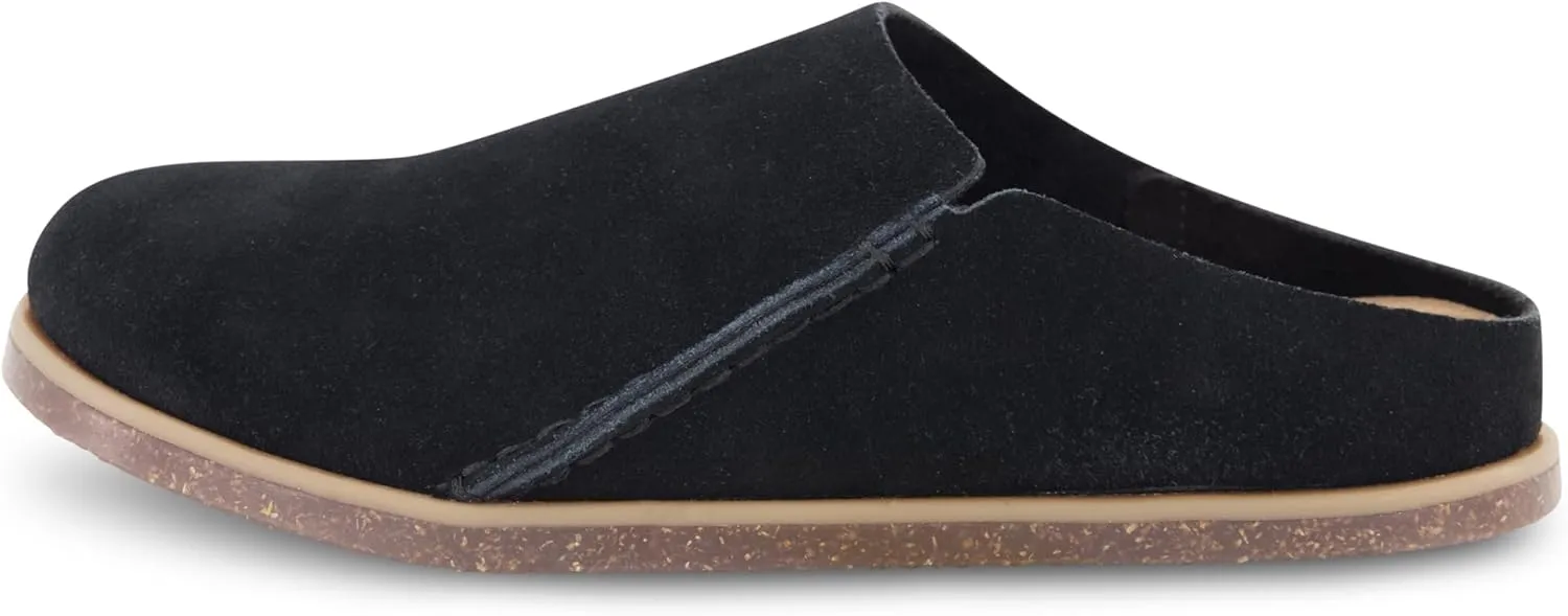 CUSHIONAIRE Women's Clay Genuine Leather footbed clog with  Comfort padding