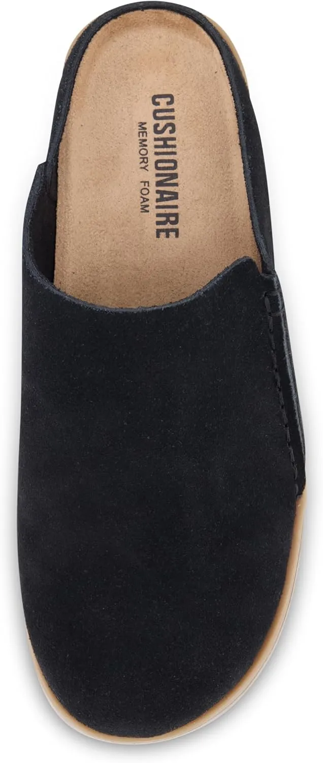 CUSHIONAIRE Women's Clay Genuine Leather footbed clog with  Comfort padding