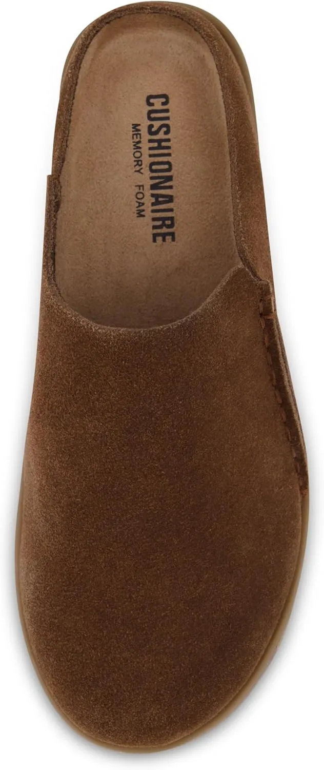CUSHIONAIRE Women's Clay Genuine Leather footbed clog with  Comfort padding