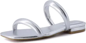 CUSHIONAIRE Women's Dazzle two band low block heel slide sandal  Memory Foam, Wide Widths Available