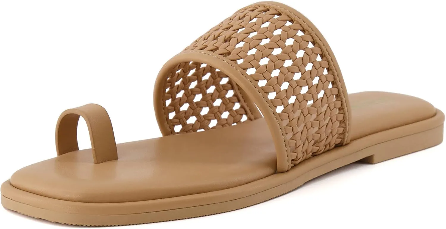 CUSHIONAIRE Women's Kiss toe ring basket weave sandal  Memory Foam, Wide Widths Available