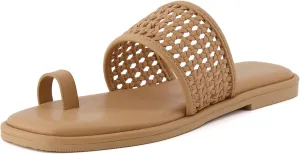 CUSHIONAIRE Women's Kiss toe ring basket weave sandal  Memory Foam, Wide Widths Available