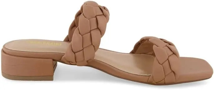 CUSHIONAIRE Women's Nan two band braided low block heel slide sandal  Memory Foam and Wide Widths Available