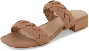 CUSHIONAIRE Women's Nan two band braided low block heel slide sandal  Memory Foam and Wide Widths Available