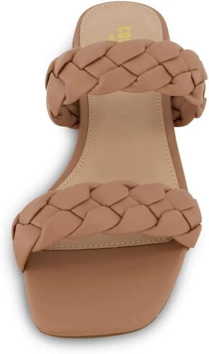 CUSHIONAIRE Women's Nan two band braided low block heel slide sandal  Memory Foam and Wide Widths Available