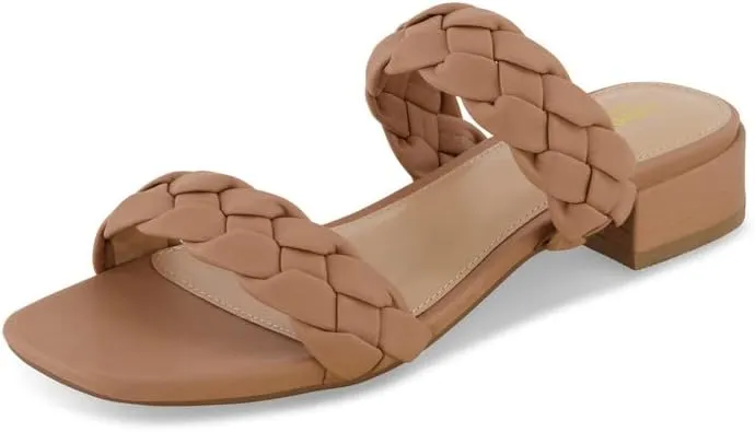 CUSHIONAIRE Women's Nan two band braided low block heel slide sandal  Memory Foam and Wide Widths Available