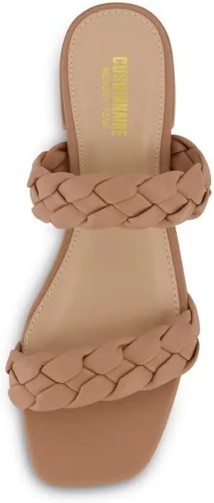 CUSHIONAIRE Women's Nan two band braided low block heel slide sandal  Memory Foam and Wide Widths Available